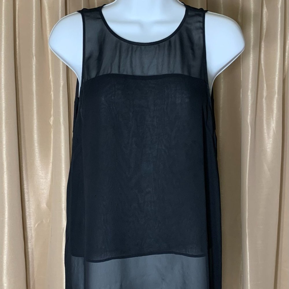 Split Back Black Sheer Sleeveless Tunic Blouse